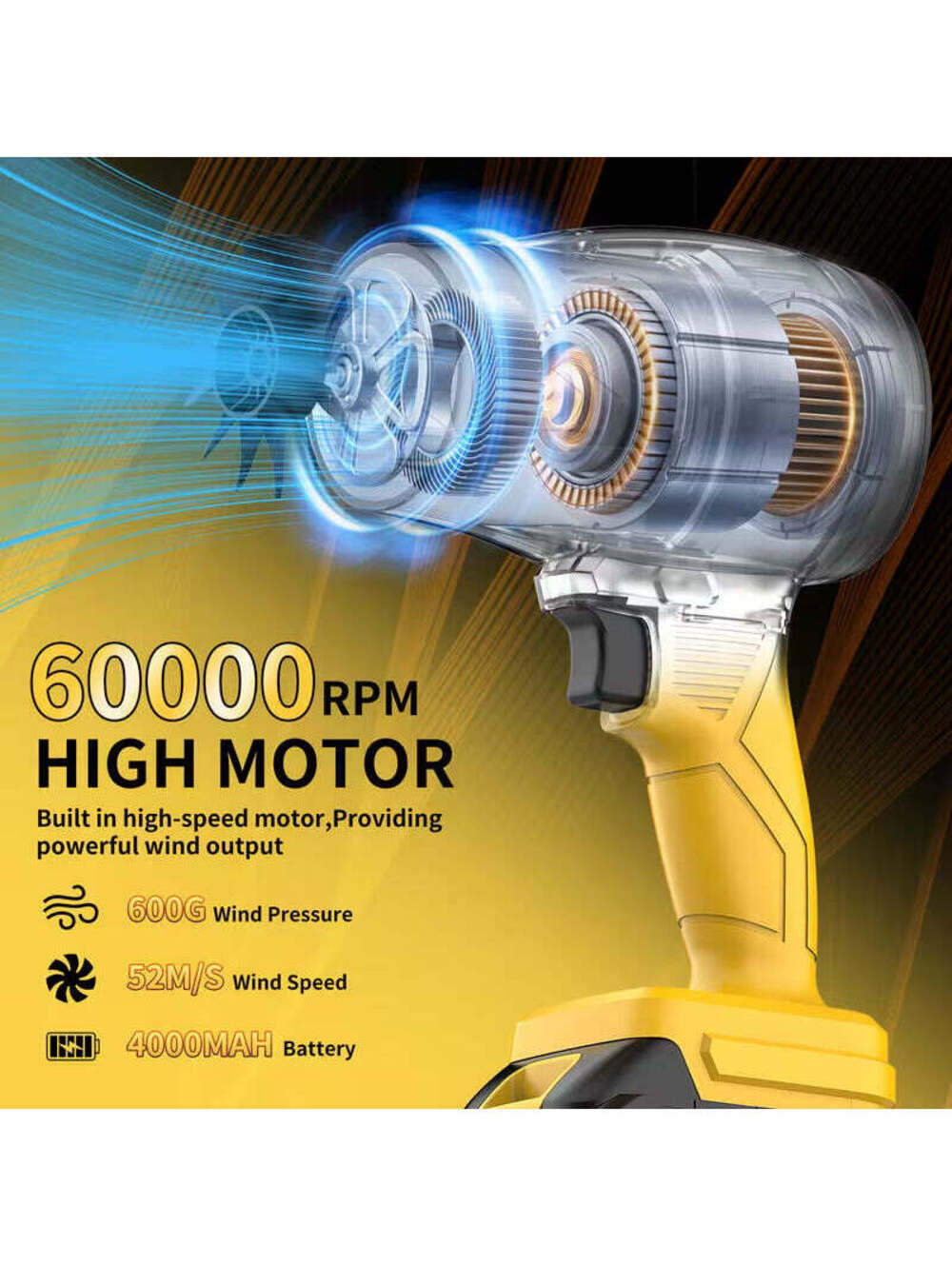 High-Power Cordless Leaf Blower - 60000 RPM, Cordless Lawn Cleaning Blower